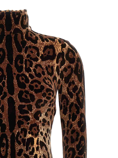 Shop Dolce & Gabbana Animal Print Midi Dress In Brown