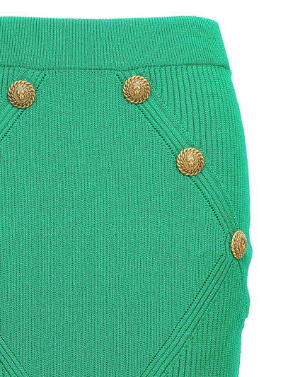 Shop Balmain Knitted Skirt In Green