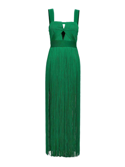 Shop Herve Leger Fringed Dress In Green