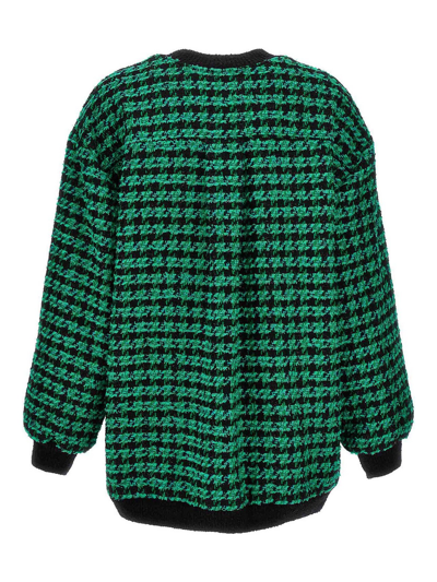 Msgm Houndstooth-pattern Tweed Cardi-coat In Green
