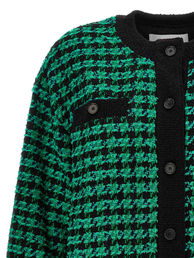Msgm Houndstooth-pattern Tweed Cardi-coat In Green