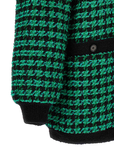 Msgm Houndstooth-pattern Tweed Cardi-coat In Green