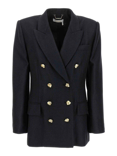 Shop Chloé Double-breasted Blazer With Gold Buttons In Negro