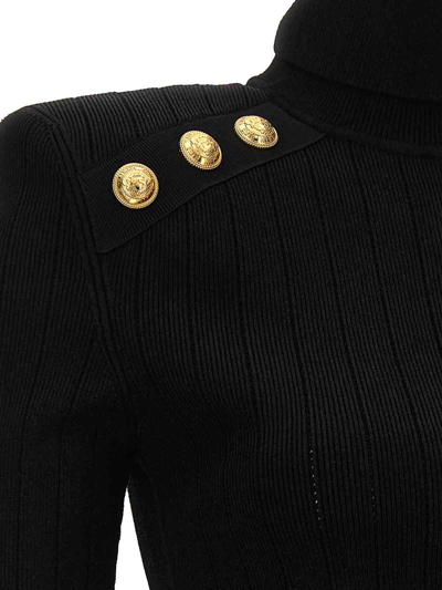 Shop Balmain Gold Button Sweater In Black