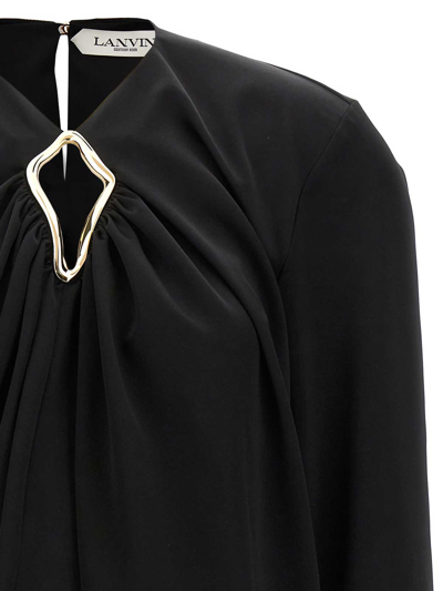 Lanvin Draped Long-sleeved Blouse In Black