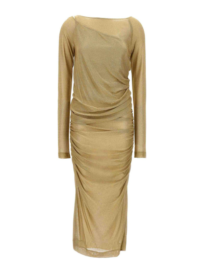 Shop Dolce & Gabbana Lurex Knit Dress In Gold