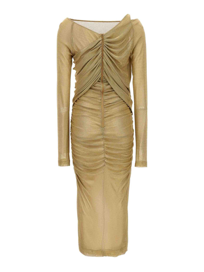 Dolce & Gabbana Lurex Longuette Midi Dress With Detachable Sleeve In Gold