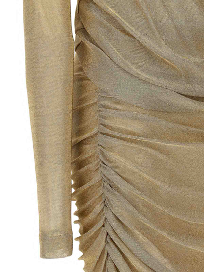 Dolce & Gabbana Lurex Longuette Midi Dress With Detachable Sleeve In Gold
