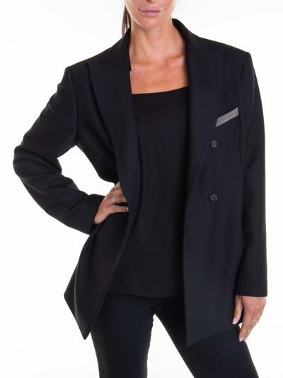Shop Fabiana Filippi Double Breasted Jacket In Black