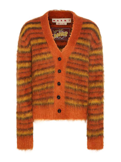 Shop Marni Fuzzy Wuzzy Mohair Cardigan In Orange