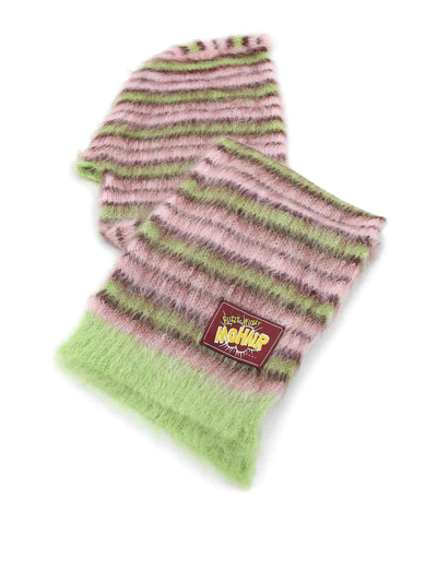 Shop Marni Pink And Green Striped Mohair Blend Hat In Nude & Neutrals