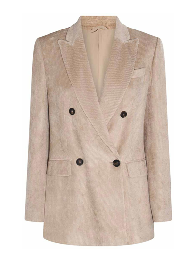 Shop Brunello Cucinelli Beige Silk-viscose Blend Blazer