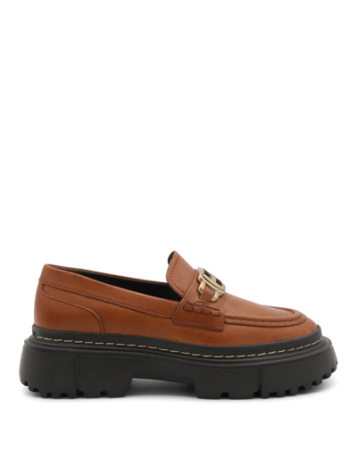 Shop Hogan Brown Leather H619 Loafers