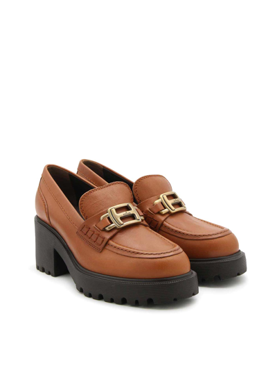 Shop Hogan Brown Leather H649 Loafers