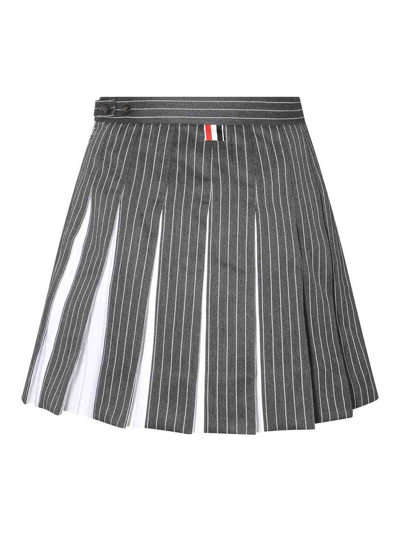 Shop Thom Browne Grey And White Cotton-wool Blend Skirt In Gris