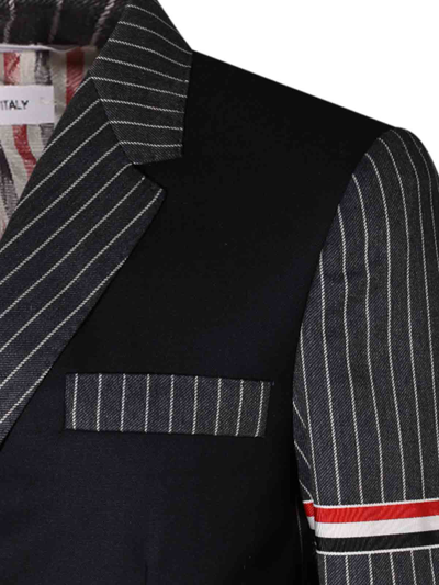 Shop Thom Browne Navy Blue And White Wool Blazer In Azul