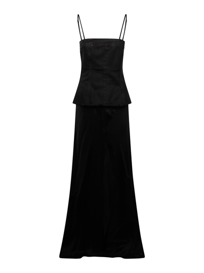 Shop Blumarine Long Layered Sleeveless Dress In Black