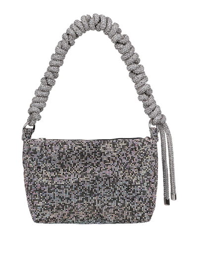 Kara Structured Rhinestone Shoulder Bag With Woven Jewel Handle In Black