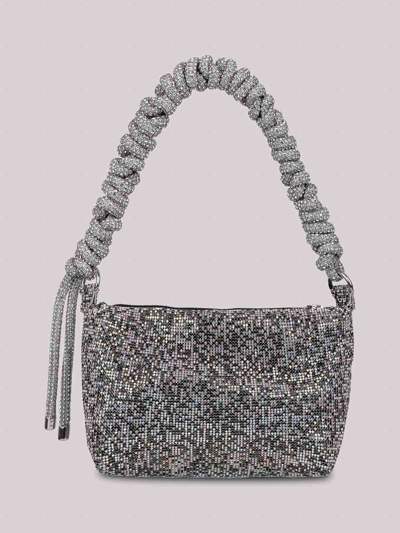 Kara Structured Rhinestone Shoulder Bag With Woven Jewel Handle In Black