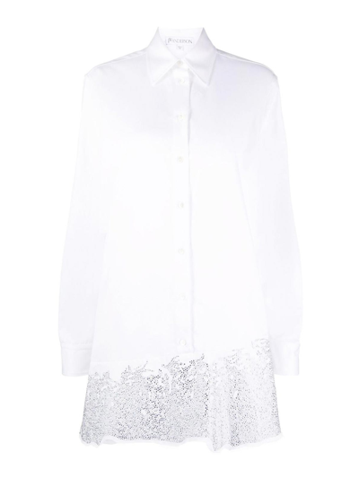Shop Jw Anderson Rystal-embellished Cotton Shirtdress In Blanco
