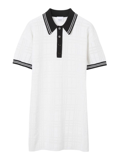 Shop Burberry Check Stripe-trim Polo Dress In Blanco
