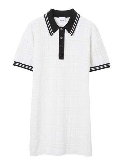 Burberry Check Stripe-trim Polo Dress In Blanco