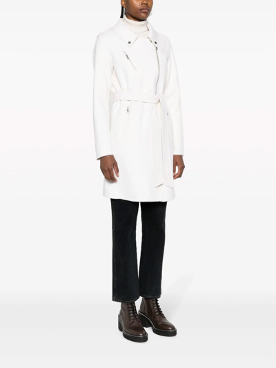 Shop P.a.r.o.s.h Tied-waist Biker Wool Coat In White
