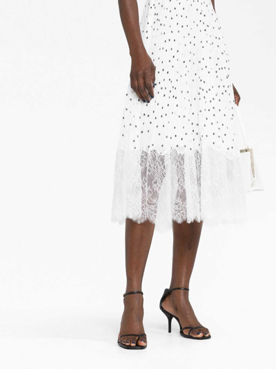 Shop Self-portrait Lace-trim Polka-dot Midi Dress In White