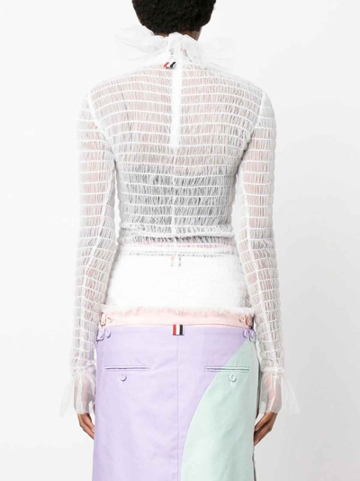 Thom Browne Frilled High-neck Tulle Top In Blanco