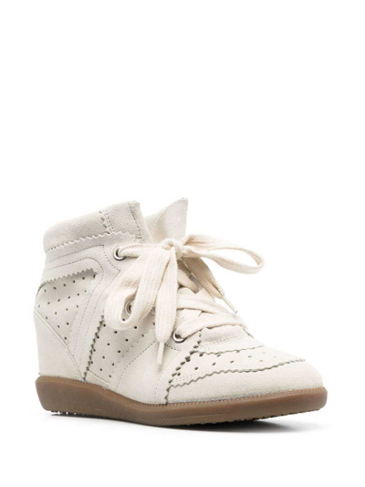 Shop Isabel Marant Calf Suede Lace-up Sneakers In White