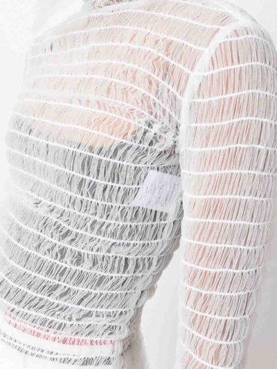 Thom Browne Frilled High-neck Tulle Top In Blanco