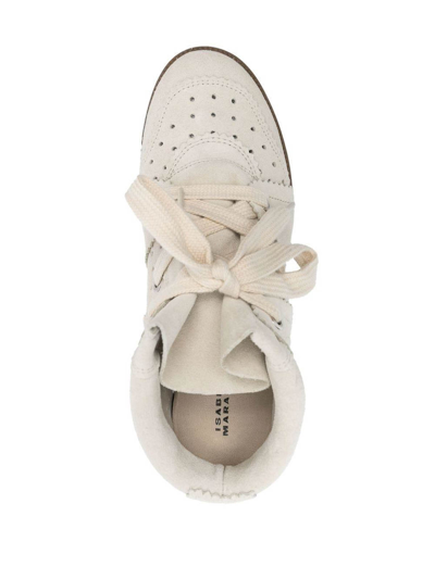 Shop Isabel Marant Calf Suede Lace-up Sneakers In White