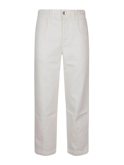 Shop Eleventy Denim Trousers With Pleats In White