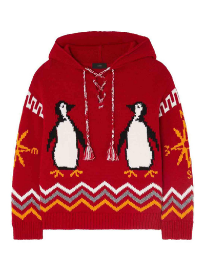Shop Alanui For The Love Of Pengui Knit Hoodie In Red