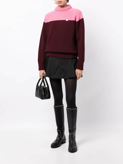 Patou Maroon Wool Two-tone Knitted Jumper In Red