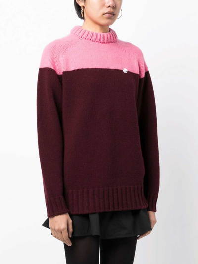 Patou Maroon Wool Two-tone Knitted Jumper In Red