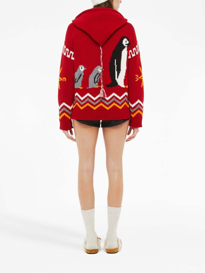 Alanui For The Love Of Pengui Knit Hoodie In Red