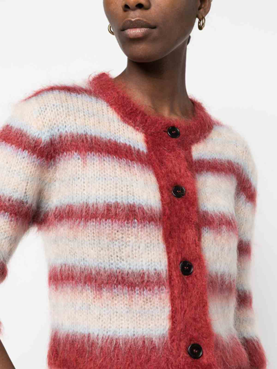 Shop Marni Striped Button-up Cardigan In Red