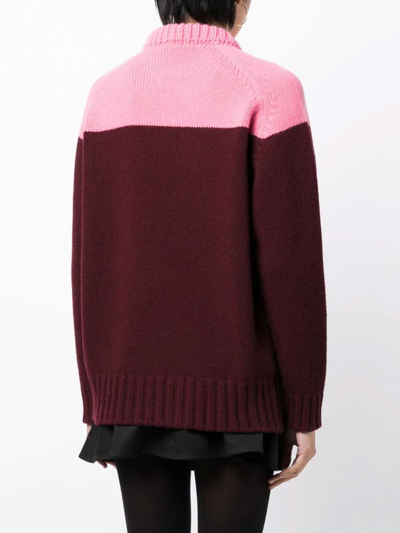 Patou Maroon Wool Two-tone Knitted Jumper In Red