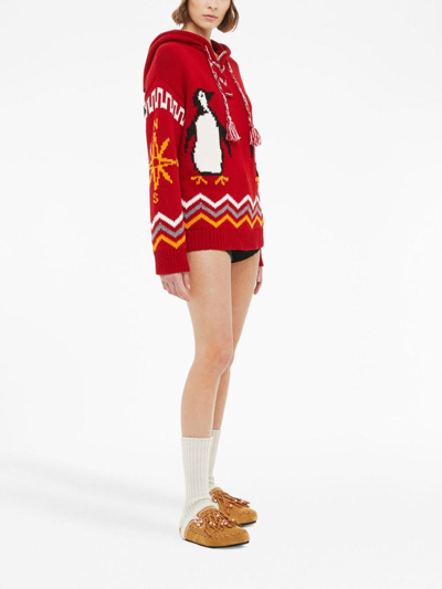 Shop Alanui For The Love Of Pengui Knit Hoodie In Red