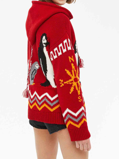 Shop Alanui For The Love Of Pengui Knit Hoodie In Red