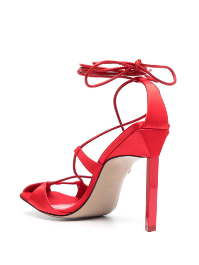 Shop Attico Adele 105mm Lace-up Sandals In Rojo