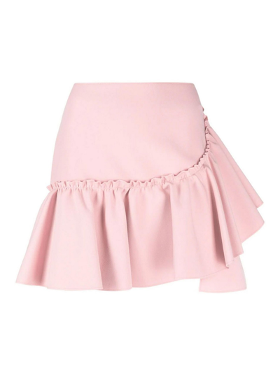 Shop Msgm Ruffled-trim High-waisted Miniskirt In Nude & Neutrals