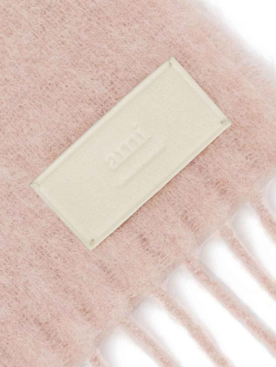 Shop Ami Alexandre Mattiussi Fringed Wool-blend Scarf In Light Pink