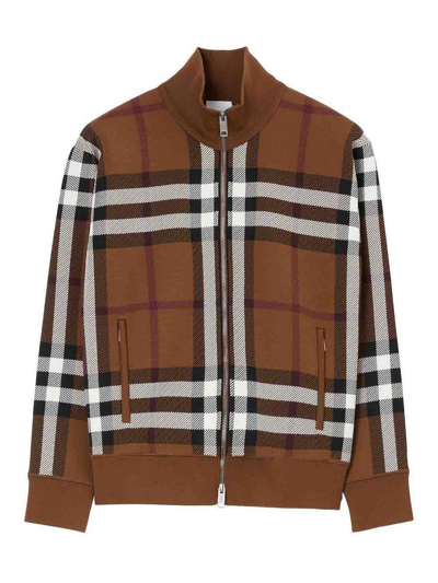 Shop Burberry Check-print Zip-up Jacket In Marrón