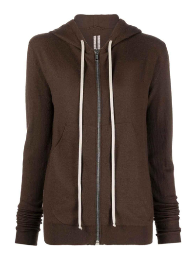 Rick Owens Zip-up Cashmere Hoodie In Marrón