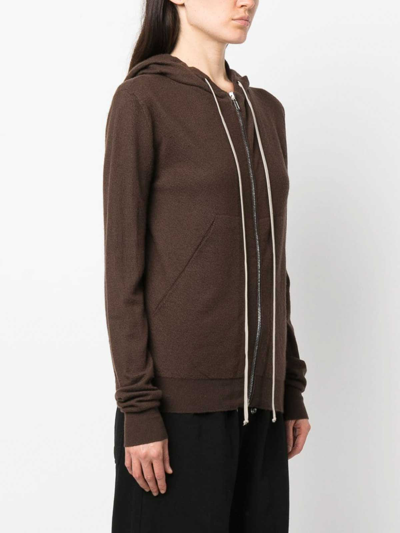 Rick Owens Zip-up Cashmere Hoodie In Marrón