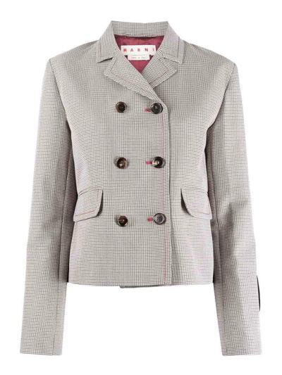 Shop Marni Houndstooth-pattern Double-breasted Blazer In Grey