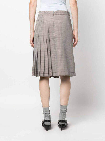 Shop Marni Check-print Pleated Midi Skirt In Gris