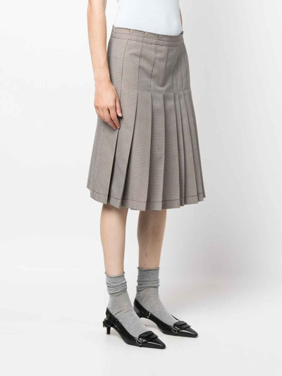 Marni Check-print Pleated Midi Skirt In Gris